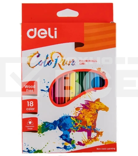 Карандаши цветные Deli ColoRun EC00110 трехгранные пластик 18 цветов, коробка с европодвесом