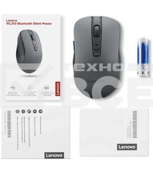 Мышь беспроводная Lenovo WL310 Bluetooth Silent черный оптическая 1600dpi беспров. (GY51Q65621)