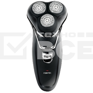 Электробритва Centek CT-2176 черный/хром ротор, 3 плавающие головки, аккумулятор + работа от сети, триммер