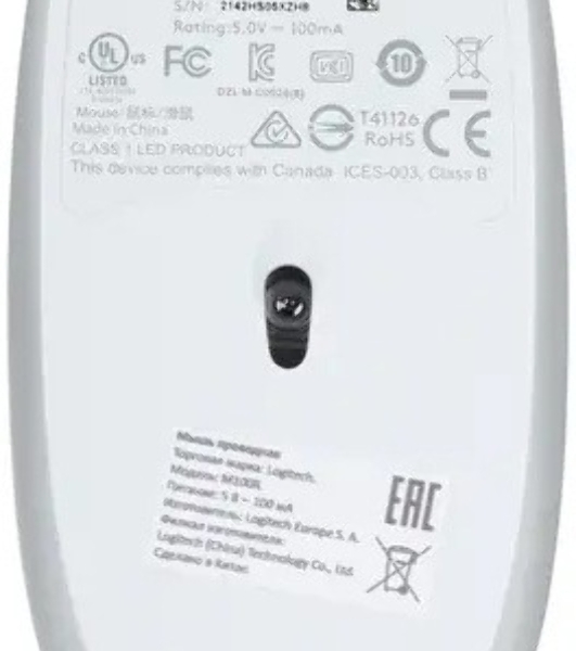 Мышь проводная Logitech M100R белый, 1000 dpi, USB, кнопки - 3