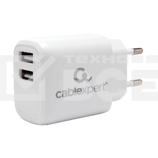 Зарядное устройство Cablexpert MP3A-PC-58, 10.5Вт, 2.1А, 2хUSB, белый, пакет