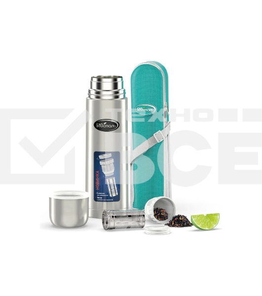 Термос БИОСТАЛЬ NB-500BZ 0.5 литра, с ситечком и чехлом, стальной