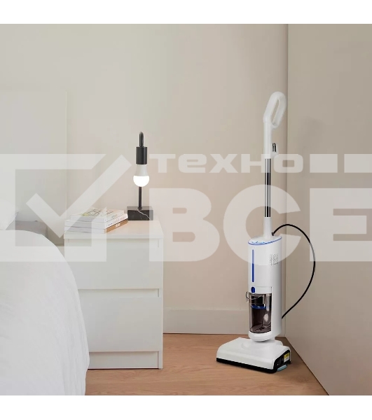 Пылесос вертикальный паровой Kitfort КТ-5157-3 белый/синий, питание от сети, 600 Вт, уборка влажная/паром/сухая, пылесборник 1,2 л