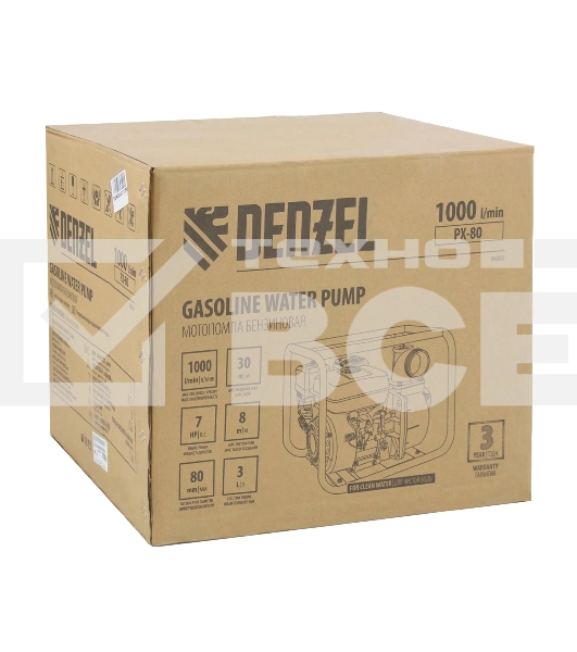 Мотопомпа бензиновая Denzel PX-80 для чистой воды, 7 л.с., 3', 1000 л/мин, глуб 8 м, напор 30 м