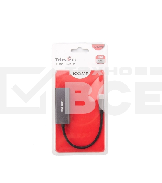 Кабель-переходник USB 3.1 Type-C -->RJ-45 1000Mbps Ethernet, Aluminum Shell, 0.15м Telecom <TU320M>