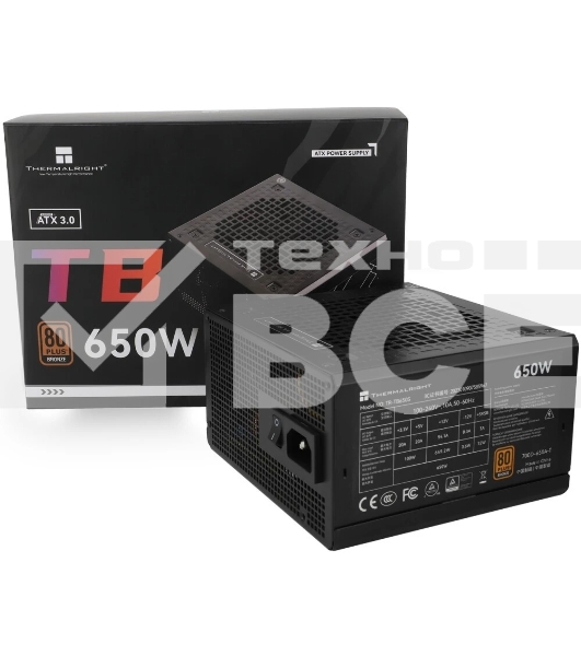 Блок питания Thermalright TR-TB650S 650W 80 PLUS Bronze, (ATX, 3, Non-modular, 1x24(20+4)pin 550mm, 1xCPU*2 8(4+4)pin 600+150mm, 1xPCIe*2 8(6+2)pin 500+150mm, 1xSATA*3+MOLEX4pin*1 400+150+150+150mm, 1xSATA*2+MOLEX4pin*2 400+150+150+150mm, Active, 120x120m