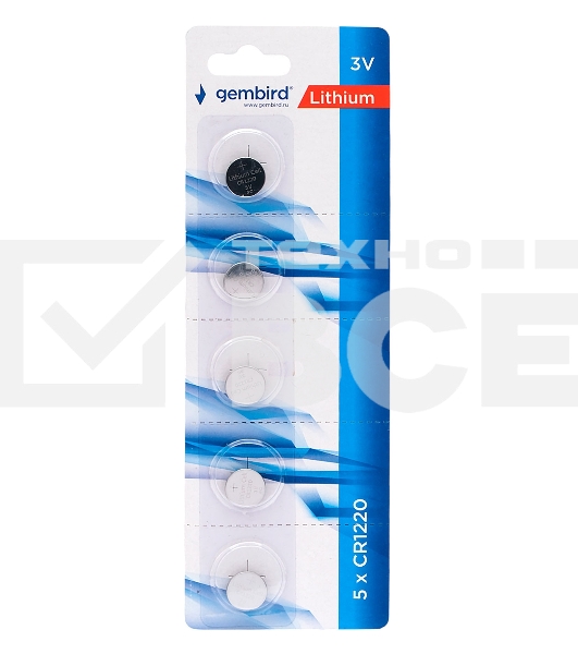 Батарейки литиевые Gembird GB-CR1220-5B, тип CR1220, 5шт, блистер, 3 В