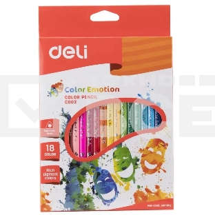 Карандаши цветные Deli Color Emotion EC00210, трехгранный профиль, липа, 18 цветов, коробка с европодвесом
