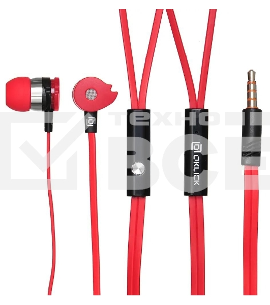 Проводные наушники Oklick HS-S-210 красный, внутриканальные, jack 3.5 мм