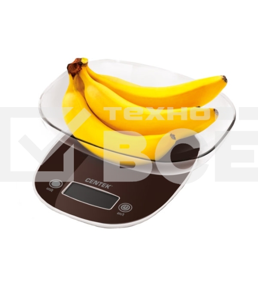 Весы кухонные Centek CT-2456 (шоколад) электр., max 7кг(!!!), шаг 1г, большая съемная чаша, дисплей