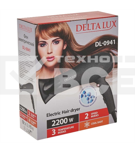 Фен Delta LUX DL-0941 черный с розовым