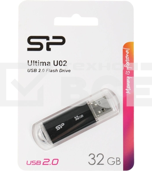 Флешка USB 32Gb Silicon Power Ultima U02 (SP032GbUF2U02V1K), USB 2.0, черный