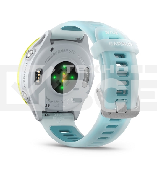 Умные часы Garmin Forerunner 570 белый, желный безель, бирюзовый ремешок 47мм
