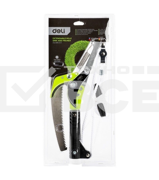 Выдвижная шестопильная пила и секатор Deli DL580511, 2 шкива, сталь SK5, длина лезвия 290 мм, телескопическая рукоятка