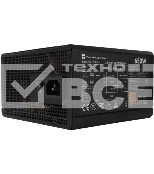 Блок питания Thermalright TR-TB650S 650W 80 PLUS Bronze, (ATX, 3, Non-modular, 1x24(20+4)pin 550mm, 1xCPU*2 8(4+4)pin 600+150mm, 1xPCIe*2 8(6+2)pin 500+150mm, 1xSATA*3+MOLEX4pin*1 400+150+150+150mm, 1xSATA*2+MOLEX4pin*2 400+150+150+150mm, Active, 120x120m