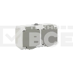 Розетка EKF Мурманск EFR16-129-30-54 2-местная 16А с заземлением с крышкой IP54 серый с защитными шторками, фото 1