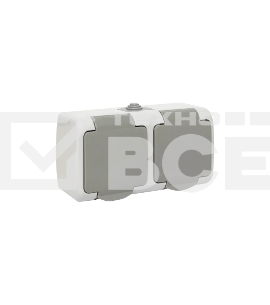 Розетка EKF Мурманск EFR16-129-30-54 2-местная 16А с заземлением с крышкой IP54 серый с защитными шторками