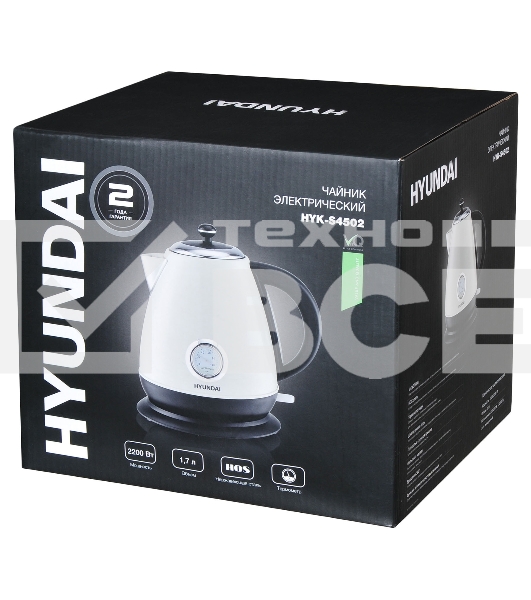 Чайник электрический Hyundai HYK-S4502 1.7 л, 2200 Вт, жемчужный/черный (корпус: нержавеющая сталь/пластик)