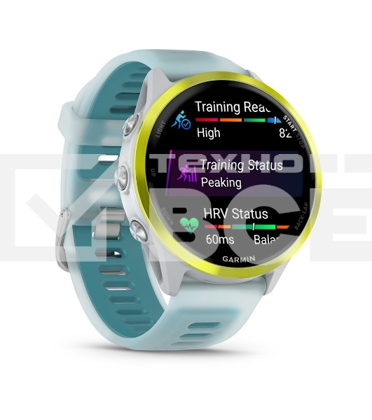 Умные часы Garmin Forerunner 570 белый, желный безель, бирюзовый ремешок 47мм