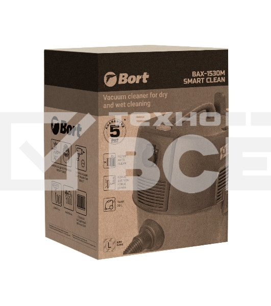 Строительный пылесос Bort BAX-1530M-Smart Clean 1600Вт (уборка: сухая/влажная) черный