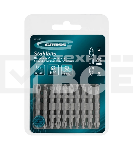 Бита двухстор. Gross PH2-PZ2х45мм, сталь S2, 10шт.