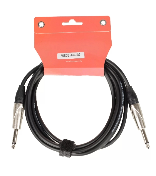 Кабель гитарный FORCE FGC-09/31/4' TS Jack - 1/4' TS Jack, высококачественный, малошумящий с проводниками из безкислородной меди OFC, диаметр 6 мм, профессиональные металлические разъемы, длина 3 м, цвет черный