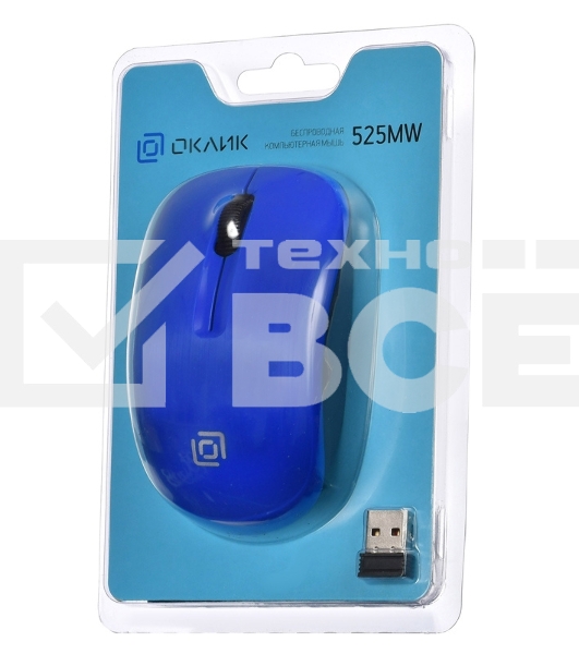 Мышь беспроводная Oklick 525MW голубой, 1000 dpi, радиоканал, USB, кнопки - 3