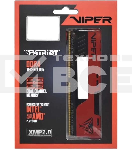 Оперативная память Patriot Viper Elite II, DDR4, 32GB (2x16 GB), 3200 MHz, CL18, DIMM, радиатор, красный, черный