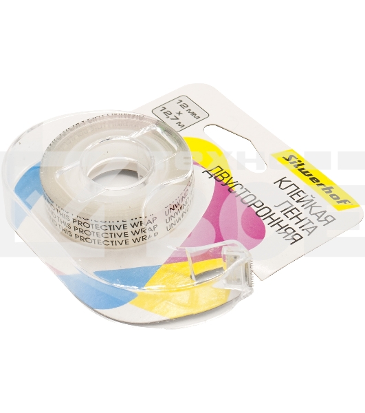 Клейкая лента двухсторонняя Silwerhof прозрачная, ширина 12мм, длина 12.7м полипропилен на диспенсере