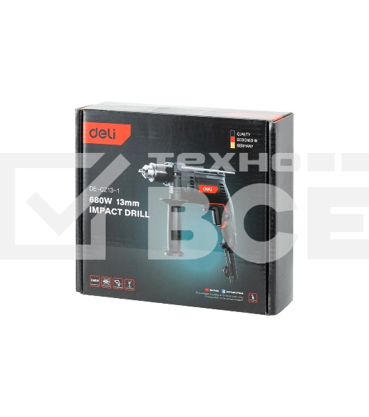 Дрель Deli DE-CZ13-1E, 680Вт, сетевая, ударная