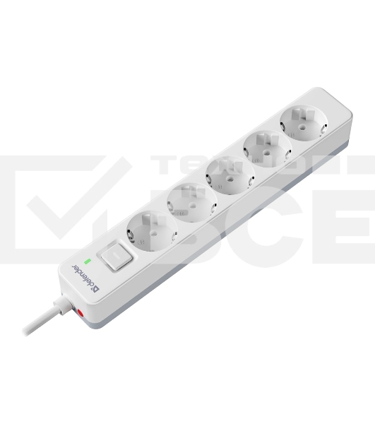 Удлинитель с сетевым фильтром Defender DFS 135, белый, 5 розеток, 5 м.