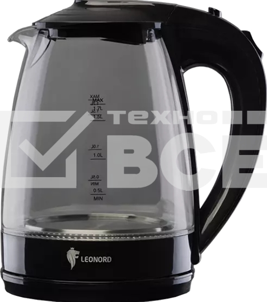 Чайник электрический LEONORD LE-1514 1,7 л, 2200 Вт, стекло/пластик, черный