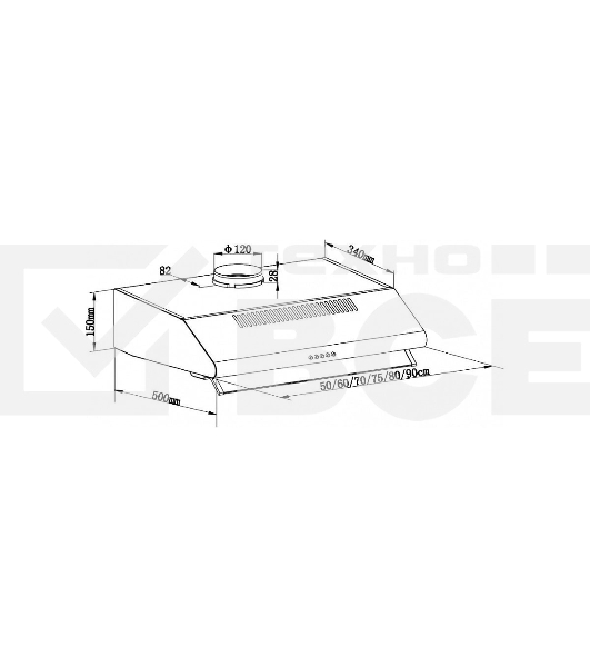 Вытяжка козырьковая Maunfeld MP-1 50 белый/прозрачный, 50 см, 520 куб. м/ч, 49 дБ