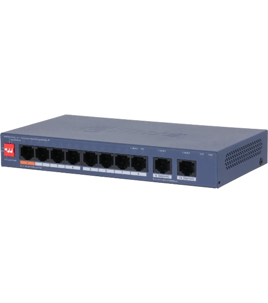 Коммутатор Dahua DH-CS4010-8ET2GT-60 8-портовый PoE с функцией облачного управления, 8xRJ45 100Mb, 2xRJ45 1Gb uplink