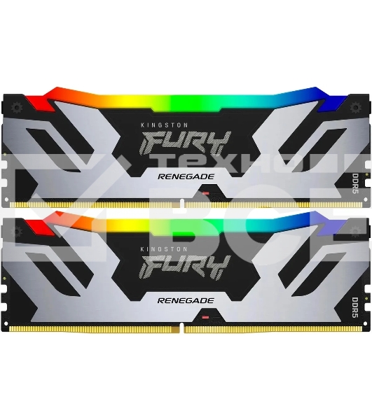 Оперативная память Kingston Fury Renegade, DDR5, 32GB (2x16GB), 7600MHz, CL38, с радиатором, RGB, серебристый/черный