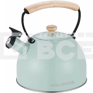 Чайник для плиты Willmark WTK-3694SS (2,8 л, со свистком, с крышкой,ручка из дуба, техн. Easy spout open) Зеленый