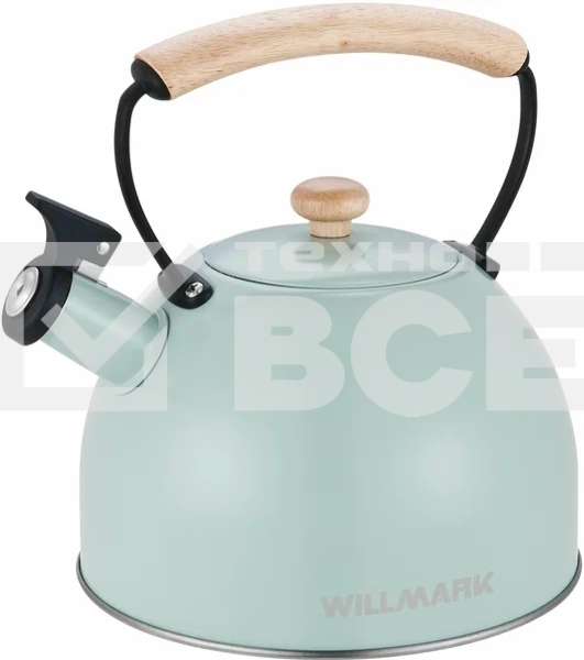 Чайник для плиты Willmark WTK-3694SS (2,8 л, со свистком, с крышкой,ручка из дуба, техн. Easy spout open) Зеленый