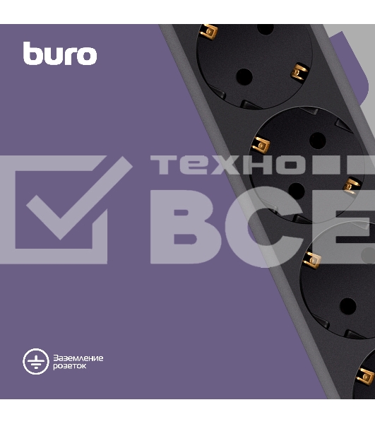 Сетевой фильтр Buro 600SH-16-3-B 3м (6 розеток) черный (коробка)
