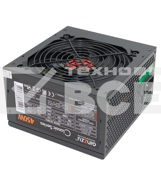 Блок питания Ginzzu CB450 12CM black,24+4p,PCI-E, 3*SATA, 2*IDE,оплетка MB, кабель питания