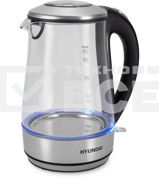 Чайник электрический Hyundai HYK-G8406 1.7л. 2200Вт прозрачный/черный (корпус: нержавеющая сталь)