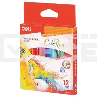 Карандаши цветные Deli EC00400 ColoRun, трехгранный профиль, тополь, 12 цветов, коробка с европодвесом
