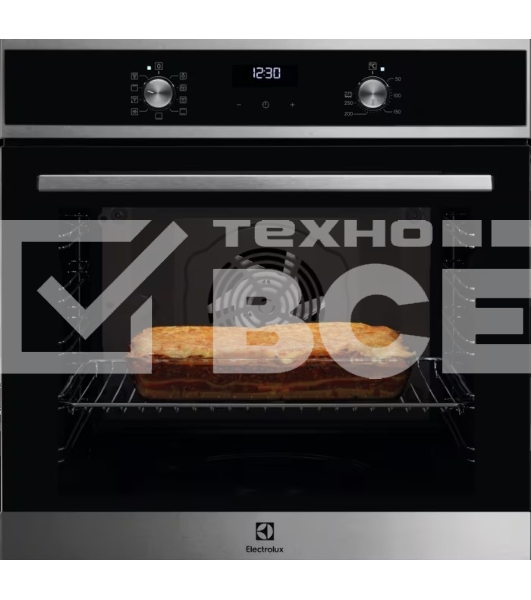 Встраиваемая электрическая духовка ELECTROLUX EOF5F70X с конвекцией, объем 72 л, 8 режимов, очистка каталитическая задняя стенка, 2 стекла в дверце, направляющие проволочные + телескопические (1 уровень)