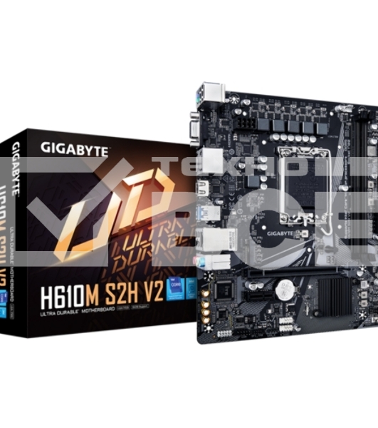 Материнская плата Gigabyte H610M S2H V2, LGA 1700, Intel H610, 2xDDR5, 4xSATA, 1xM.2, 1xPCIe 4.0 x16, 1xPCIe x1, 1xHDMI, 2xDP, 1xD-Sub, 1x 1Gb LAN, 2xUSB-A 3.2 Gen 1, 4xUSB-A 2.0, 3x 3.5 мм, 7.1, mATX