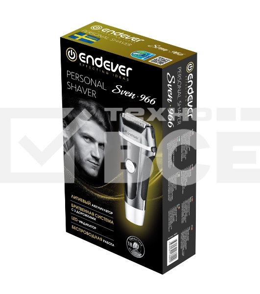 Бритва Endever Sven-966, аккумуляторная, сухое и влажное бритье, сетчатая бритва, время непрерывной работы 65 минут, LED