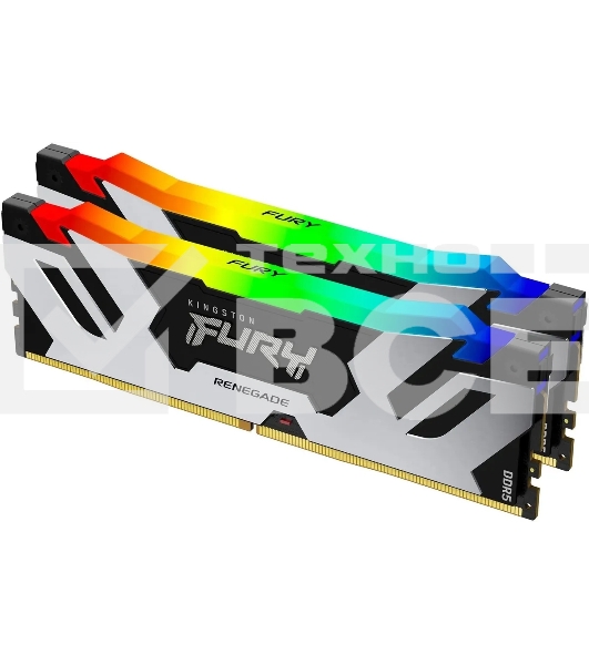Оперативная память Kingston Fury Renegade, DDR5, 32GB (2x16GB), 7600MHz, CL38, с радиатором, RGB, серебристый/черный
