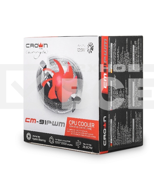 Кулер для процессора Crown CM-91PWM v2 серебристый/красный, 90 мм, алюминий, 2000 об/мин, 20 дБ, 4 pin, 125 Вт, 57 мм