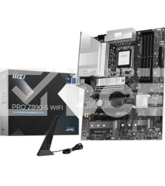 Материнская плата MSI PRO Z890-S WIFI, LGA 1851, Intel Z890, 4xDDR5, 4xSATA, 3xM.2, 1xPCIe 5.0 x16, 2xPCIe 4.0 x4, 1xHDMI, 1xDP, 1xUSB-C Thunderbolt 4, 1xUSB-C 3.2 Gen 2x2, 1x 2.5Gb LAN, 6xUSB-A 3.2 Gen 1, 3x3.5 мм, 7.1, ATX