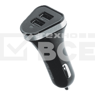 Автомобильное зарядное устройство QUMO 2A, 2 USB, 1A+1A черный, кабель Apple 8 pin в комплекте