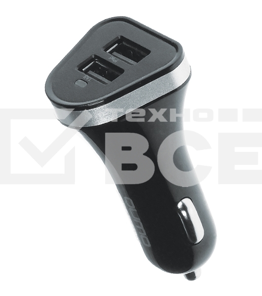 Автомобильное зарядное устройство QUMO 2A, 2 USB, 1A+1A черный, кабель Apple 8 pin в комплекте