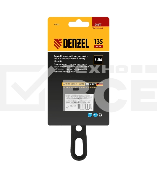 Ключ разводной Denzel 135 мм, CrV, кованый, укороченная рукоятка